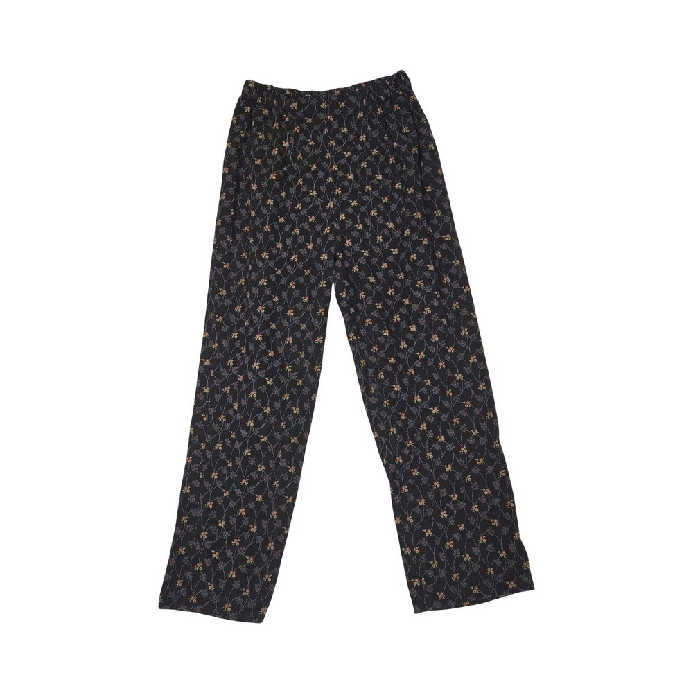 FLAX Black Floral Corduroy Pants Cotton Straight Leg Small Cottage Granny Core - Picture 5 of 6